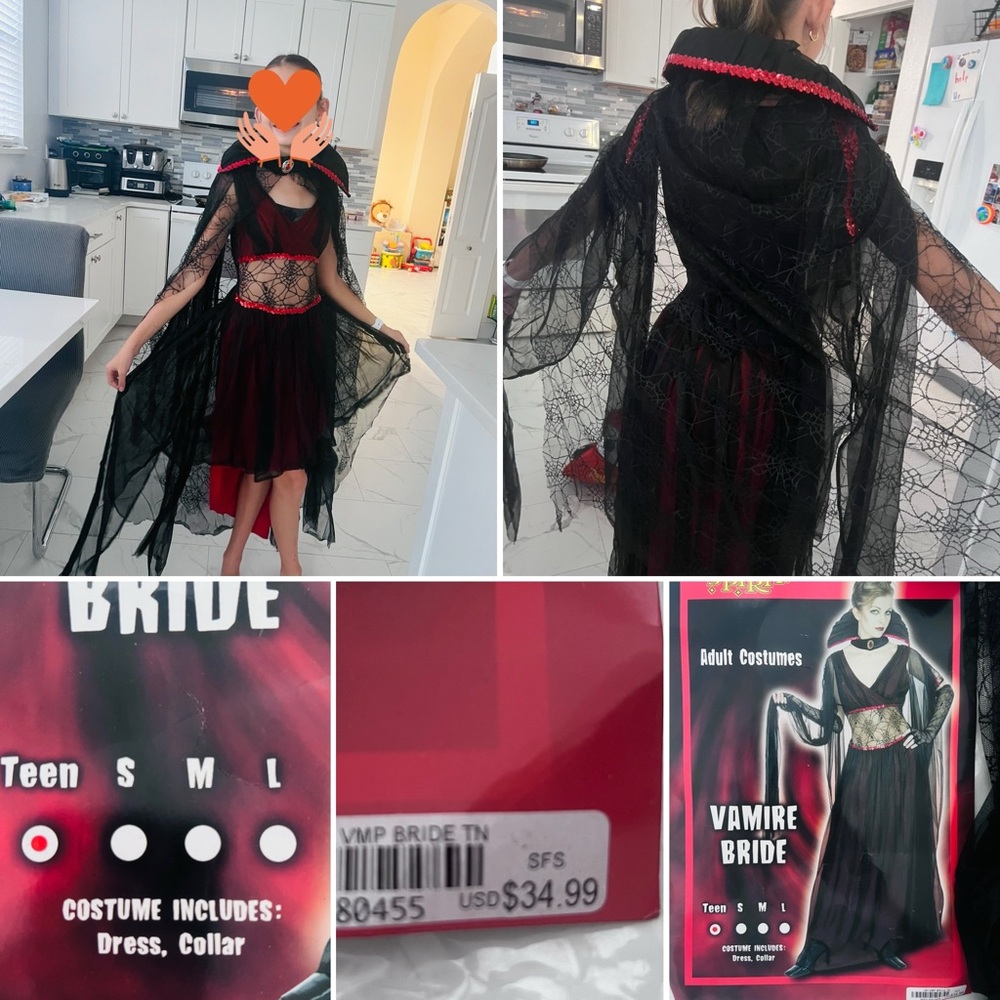 $35+ value Vampire Bride Costume for Kids - Black and Red
